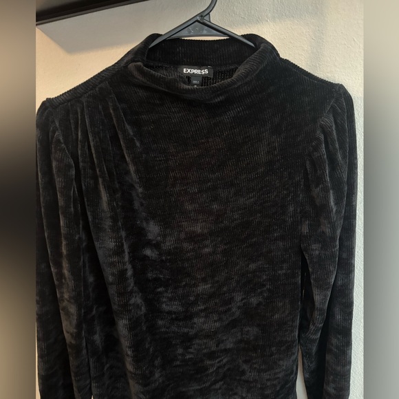 Express Velvet Sweater In Black - Picture 3 of 3